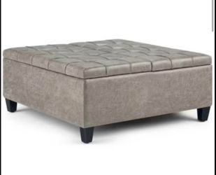 Simpli Home Harrison 36” Vegan Leather Storage Ottoman