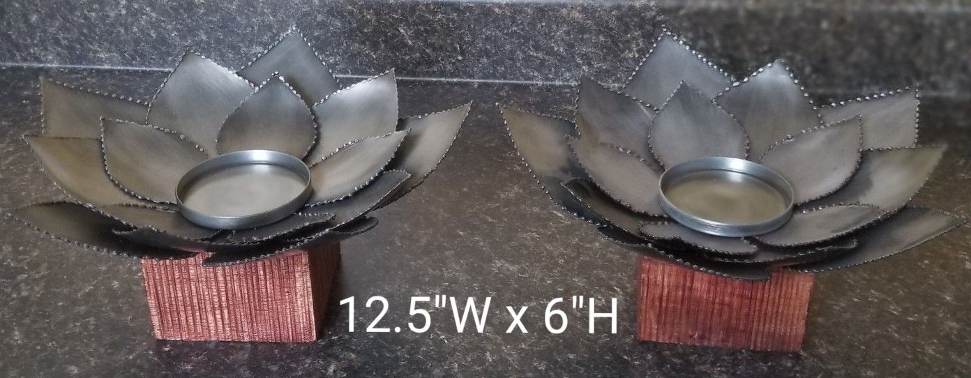 PAIR of large Lotus candle holders