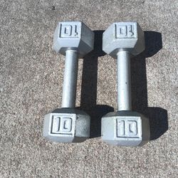 Pair of 10lbs Hexagonal Hex Dumb Bells Dumbells