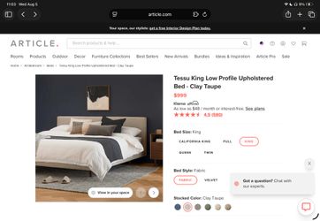 Article Tessu King Bed Frame - Clay Taupe (Mint w/ Tags)