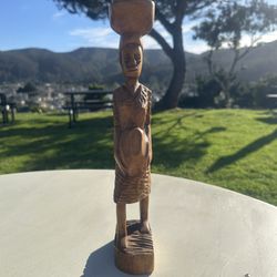 Vintage Hand-Carved African Wooden Female Figure Sculpture Handmade Tribal Art