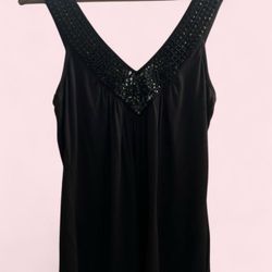 Gorgeous Vintage Black Beaded V-Neck Tank Top / Cami (Fits XS-M)