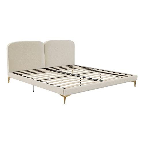 CosmoLiving White Wood Frame King Platform Bed Upholestered Headboard