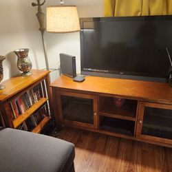 TV Stand Good Condition, Light Cherry Lots Of Storage