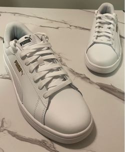 Puma Men’s Ace Court White Sneakers Size 10 Green Heel Accent