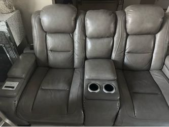 Grey leather sofas