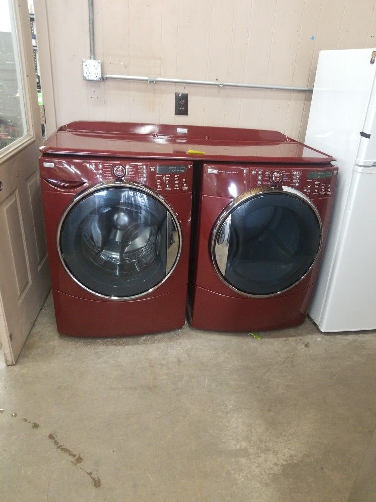 Kenmore Elite Burgundy Red Large Capacity Steam Front Load Washer And Dryer Set