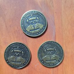 3 Vintage United States Marine Corps Toys For Tots Token Coins Christmas Teddy