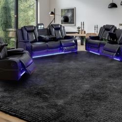 Power Electric Black Leather Fully Reclining Couch Set