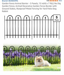 Fence Animal Barrier - 5 Panels, 13 in(H) x 7 ft(L) No Dig Garden Fence, Arched Decorative Garden Fence Border with Ground Stakes, Rustproof Metal Fen