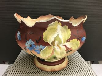 Antique Hand Painted Victorian Floral Glass Bowl