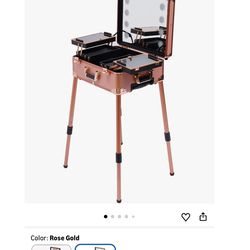 Aluminum Rolling Makeup Train Case with 8 LED Light Mirror Portable Lighted Makeup Vanity Station with Wheels and Stands, Lockable Professional Cosmet