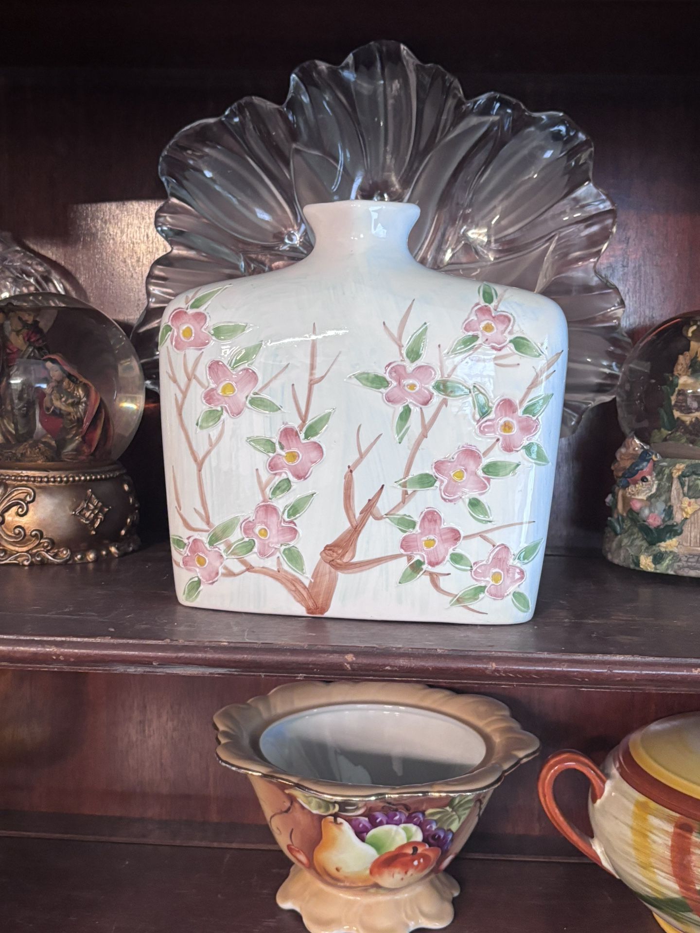 Pottery White Pink Vase Cherry Blossom Flowers 