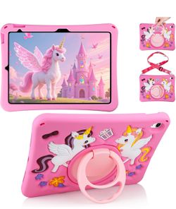 iPad A16 Case 11th 2025 iPad 10th Generation Case for Kids Cute Unicorn Silicone Tablet Cover with D