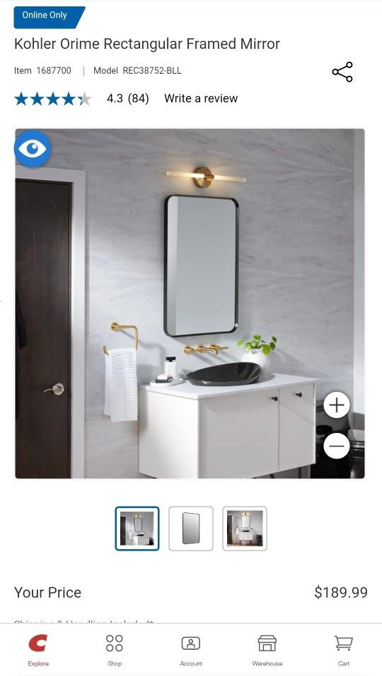 New! Kohler ORIME Rectangler Frame Mirror
