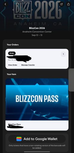 Blizzcon 2026 ticket