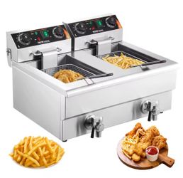 SucceBuy 12L Electric Deep Fryer w/Dual Removable Tanks Commercial Countertop Fryer for Chicken French Fries Frying Chips