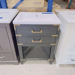 Brand New Black Oak 24" Single Vanity with Marble Top in White  $299 