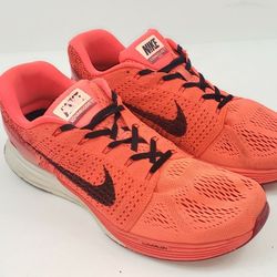 Nike LunarGlide 7 Mens Bright Crimson Orange Flyknit  Running Shoes Size 12