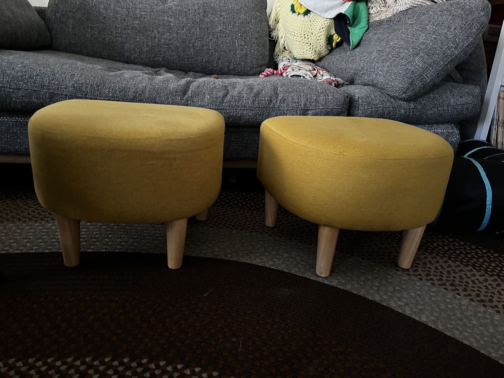 Upholstered Yellow Foot Stools