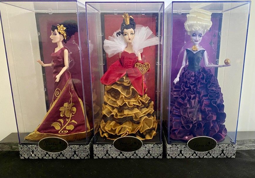 3 Limited Edition Disney Villains Designer Dolls Collection Brand New in Boxes with bags.