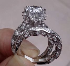 New 18 k white gold wedding ring set engagement ring wedding band