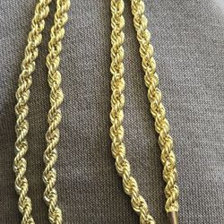 Gold Over Silver Rope Chain-24" 5MM Semi Solid 