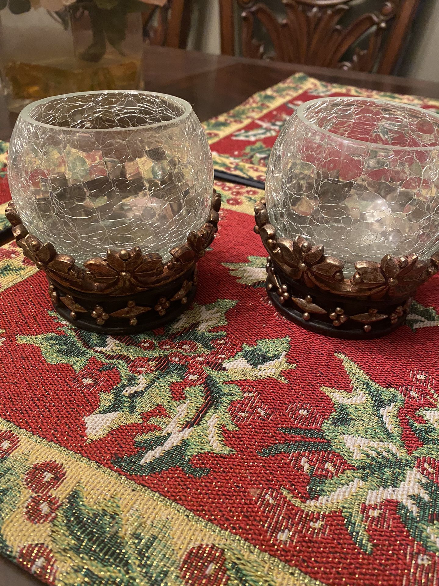 Set Of Shattered Glass Candle Holders