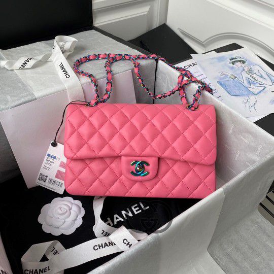 Chanel Flap Bag Pink with rainbow hardware A01113 23cm for Sale in Phoenix,  AZ - OfferUp