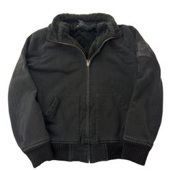 Black fur lined bomber jacket, lucky brand vintage style, fits size Small, womens