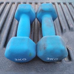 Pair Of 3 Kg 6.6 Lb Rubber Coated Dumbbells 13 Lb Total Weight