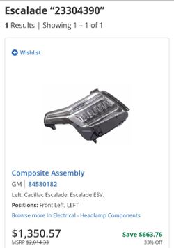2015-20 Cadillac Escalade Left Headlamp assembly