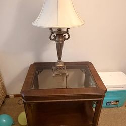 Coffee Table with an Antique Table lamp