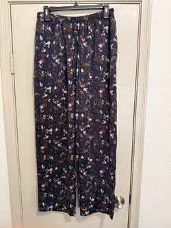 Uniqlo Women's Silky Flower Print Wide Leg Lounge Pants Drawstring Pockets M