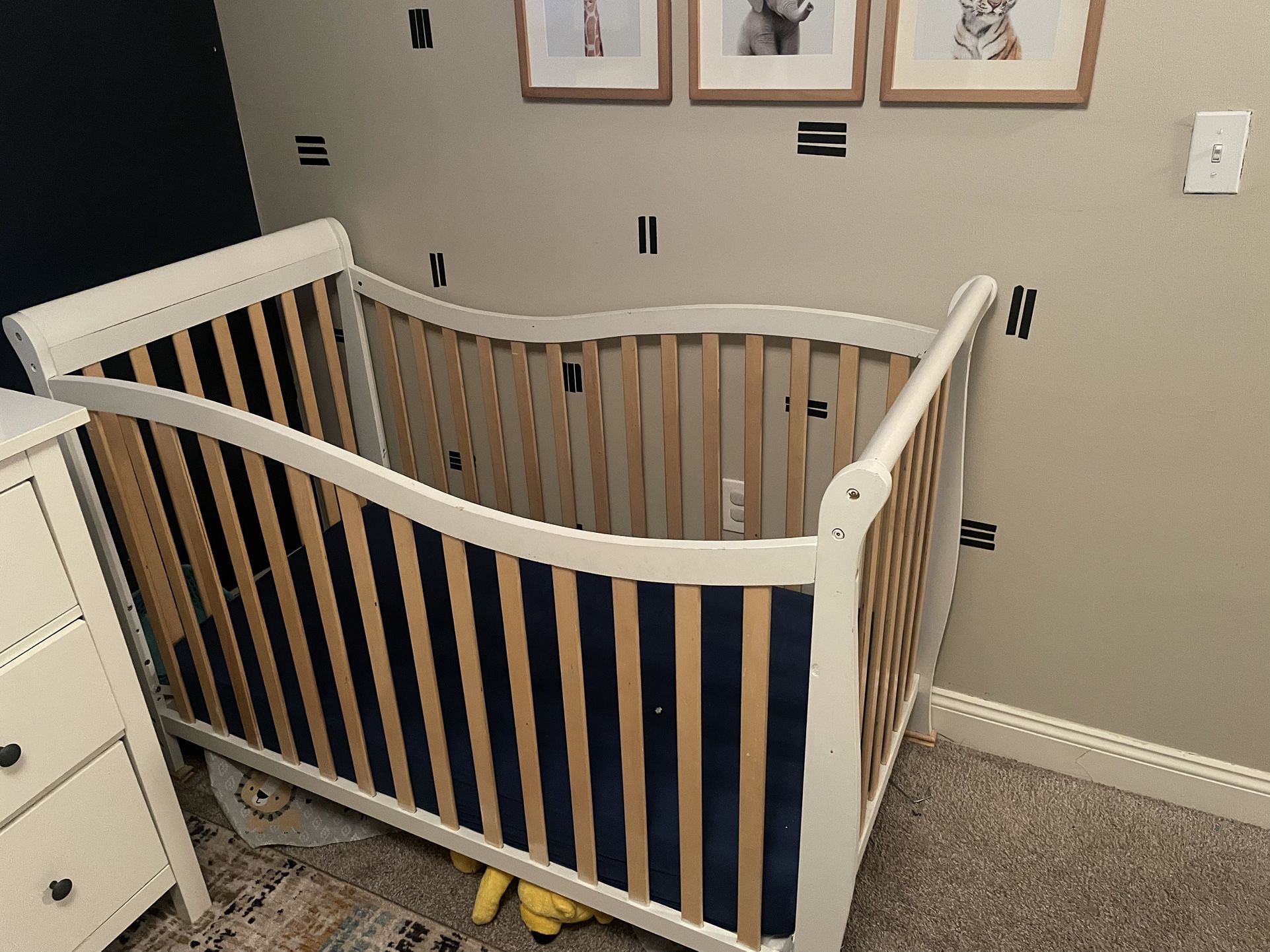 Tan & White Baby Crib with Mattress