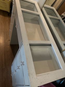 White Wood Cabinet with Glass Doors