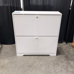 White Modern Shoe Cabinet with Gold Knobs
