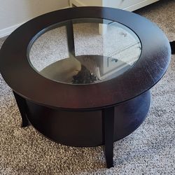 Genoa 30 in. Espresso Medium Round Composite Coffee Table with Shelf
