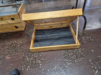 Wood, and plexiglass display cases!