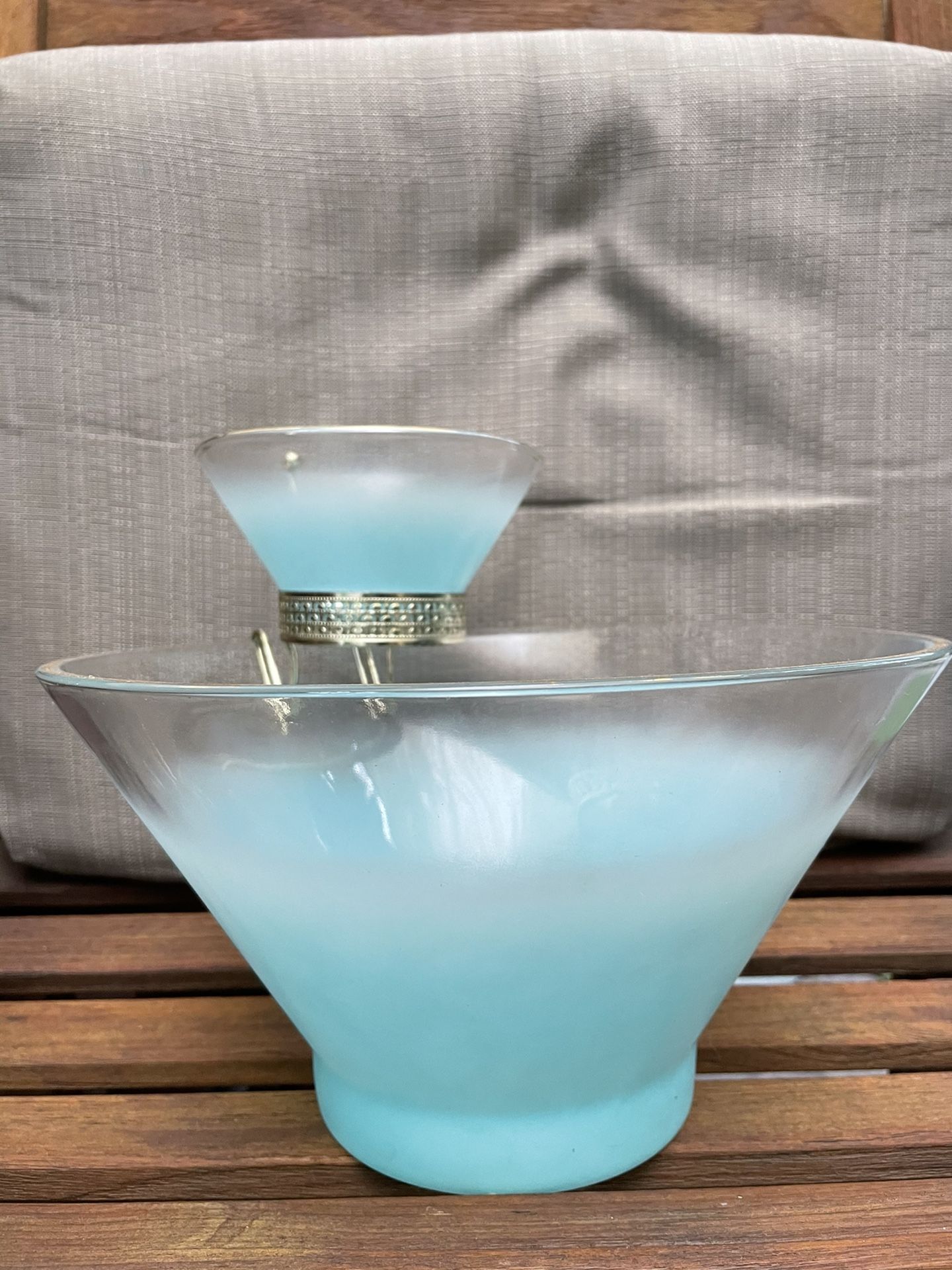 Vintage MCM Turquoise Blendo Federal Glass Chip N Dip Serving Bowl Mid Century By