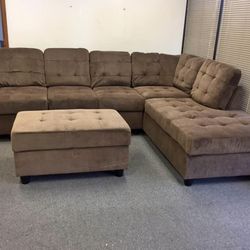 COSTCO Brown Chenille Sectional Couch And Ottoman