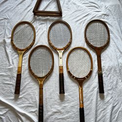 5 Vintage Wooden Tennis Rackets $75 For All