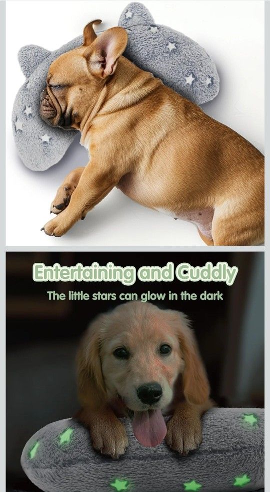 Glow in The Dark Soft Pillow for Medium Dogs, U-Shaped Pillow for Cats & Dogs, Machine Washable Dog Toy & Gift (Glow Grey, M)