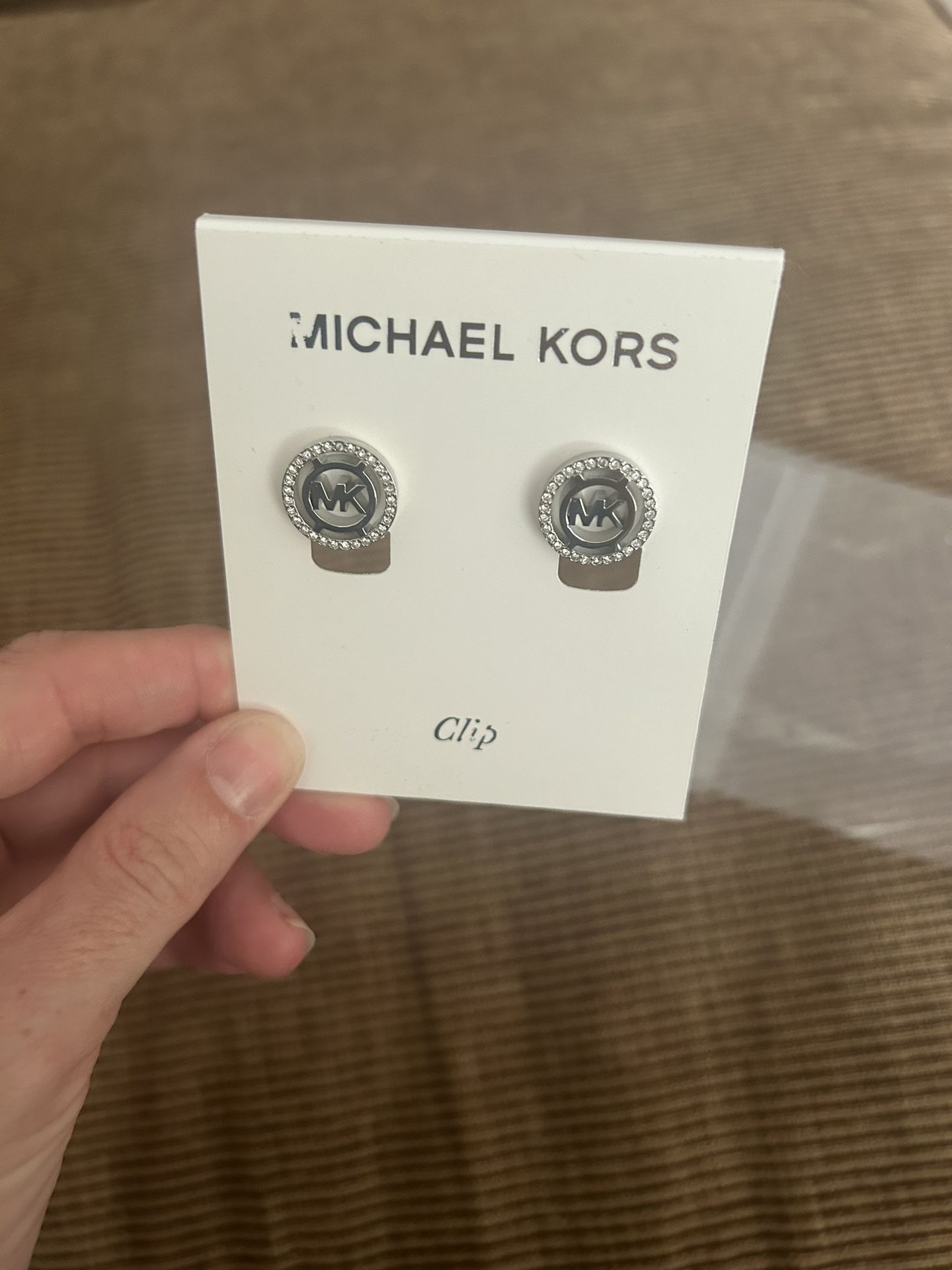 Michael Kors MK Logo Pave Clip-On Earrings (Silver color)