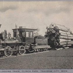 1940's Logging Train Photo Postcard Traverse City Michigan 