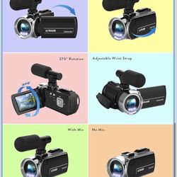 4K Camcorder Video Camera w/ Mic + SD Card (New)