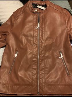 Brand new men’s leather brown jacket size medium express