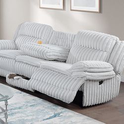 3 Piece Manual Recliner Set Extra Wide Fur Corduroy Light Hidden Storage Cup Holders USB Ports To Charge Phone Extra Plush Brand New Firm Price $1,498