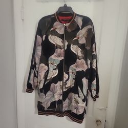 Zara Trafaluc Floral Crane Bomber Jacket Small To Medium Preowned