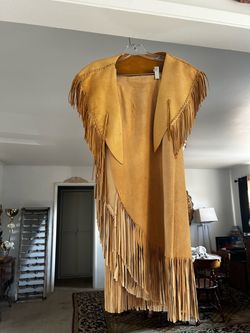 Tan Suede Leather Fringe Vest